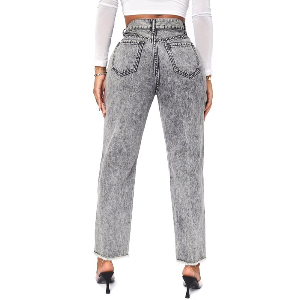 🌫 LIGHT GREY DENIM DISTRESSED HIGH WAIST RIPPED MOM JEANS! - Picture 3 of 11